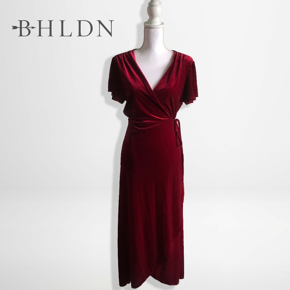 BHLDN Red Lush Velvet Maxi Dress for Cocktail or Bridesmaid | Size XL